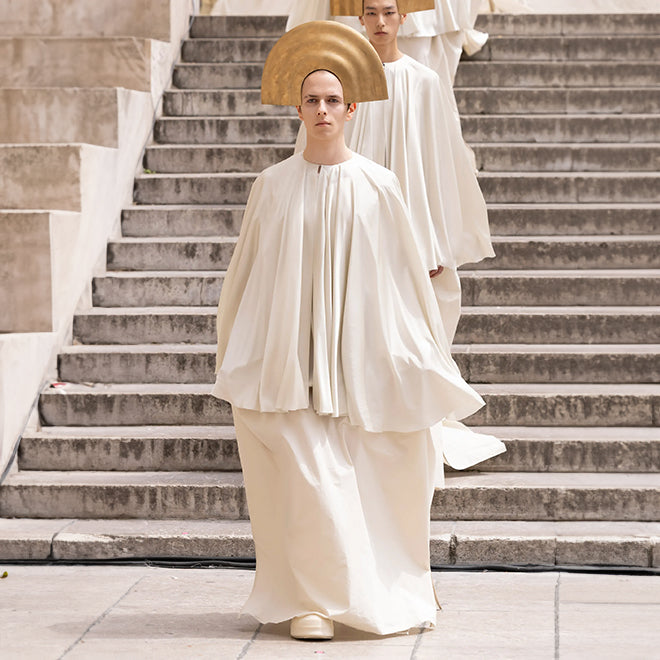 Rick Owens Spring 2025, Menswear Show with Luxury Satin Fabric