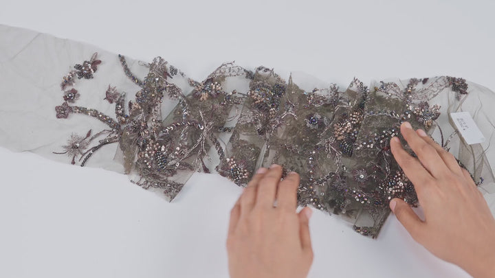 Net Dense Beaded Floral Vine Embroidery Fabric