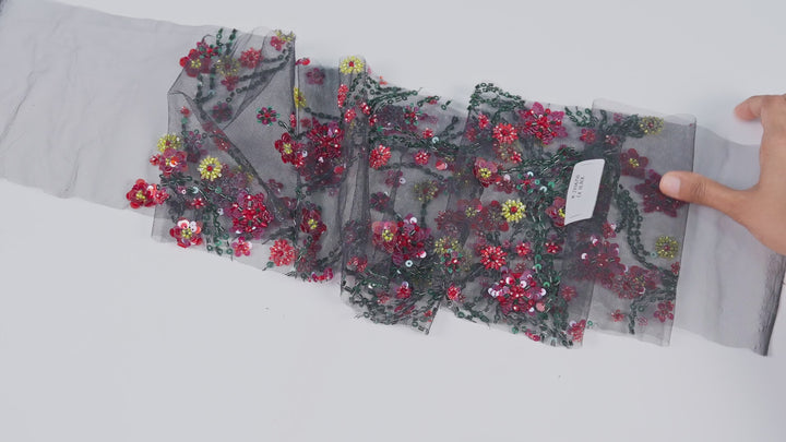 Net Beaded Sequin Floral Vine Embroidery Fabric